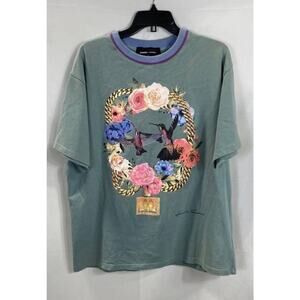Homme + Femme Paradise Chain Tee with a Hummingbird & Flowers Sz. L